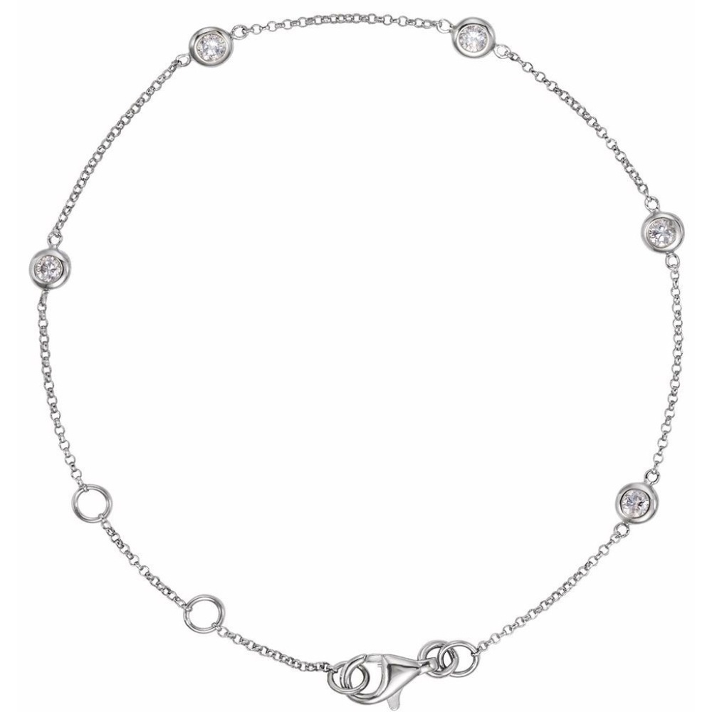 14K White Gold 1/4 CTW Natural Diamond Bezel-Set 5-Station 5 1/2-7" Bracelet